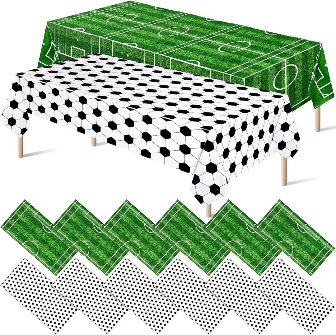 Mixweer 12 Pcs Soccer Party Decorations 54 x 108 Inch Disposable Plastic Touchdown Table Cover for Soccer Birthday Party Decorations