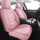Car Seat Covers Full Set, Pink Leather Seat Covers, Breathable Front and Back Car Seat Protectors, Wear-Resistant Seat Covers Universal Fit for Most Cars SUV Truck (Pink-Stripes-A, Full Set)