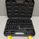 ELEAD 3/8'' Drive Impact Socket Set - 50-Piece Shallow & Deep Socket Set Metric and Standard Full with Universal Joint, Extension Bar, 1/2 to 3/8 Reducer, Hex Shank Socket Adapter, Ratchet Handle