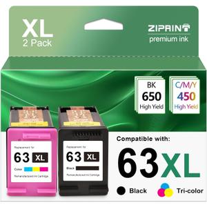 ZIPRINT 63XL Ink Cartridge Combo Pack Replacement for Hp Ink 63 63XL Ink Cartridges Black and Color Work with HP Officejet 3830 4650 5255 5258 Envy 4520 4512 DeskJet 3630 2130 1112 Printer, 2 Pack