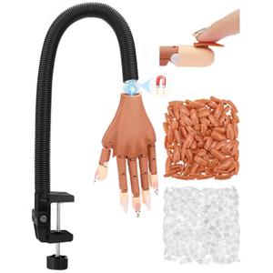 Practice Hand for Acrylic Nails, Flexible Nail Practice Hands Magnetic Fake Hands for Nails Practice, Movable Nail Mannequin Hand with 200PCS Nail Tips for Beginners