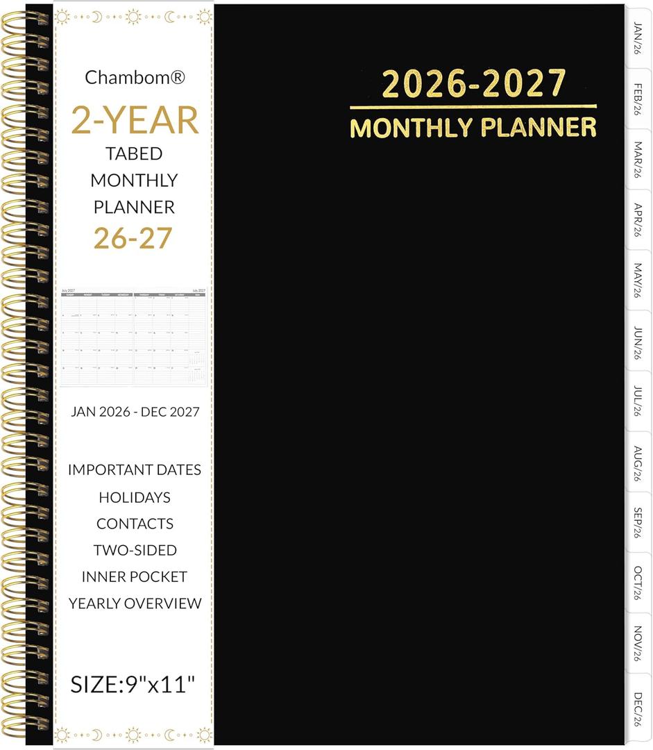 2026-2027 Monthly Planner 2 Year Monthly Planner/Calendar 2026-2027, 24 Months Calendar Planner Jan 2026  Dec 2027, 9" x 11", Tabs, Double-Side Pocket, Holidays, Thick Paper