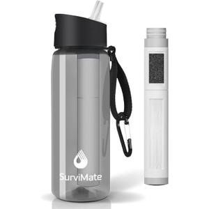 SurviMate 5-Stage 0.01m Ultra-Filtration Filtered Water Bottle, BPA-Free Material, NSF/ANSI 42&372 Certified, Portable Water Filter Bottle for Survival, Camping, Hiking, and Emergency Use Size: 22 Ounces