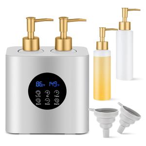 Massage Oil Warmer Heater with 4 Massage Oil Bottles and 2 Funnels,Adjustable Temp (86–149°F)&Timer (0.5–24H) Lotion Warmer,Dual Bottle Heated Oil Dispenser for Spa, Salon & Home Use(Silver)