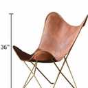 Shy Shy Lets Touch The Sky Leather Living Room Chairs-Butterfly Chair Brown Leather Butterfly Chair-Handmade with Powder Coated Iron Frame (Cover with Folding Frame) (Golden Frame), 66x58x94cm