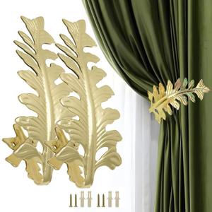 Curtain Tiebacks Gold Vintage Big Leaf Design Curtain Holdbacks Curtain Drapery Holdbacks Tie Back Hook -2pcs