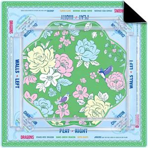 31.5" Green Floral Mahjong Mat Set and 4 Rack with Pushers
