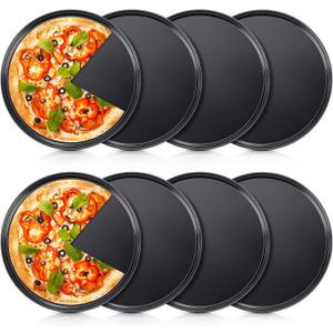 Meanplan 8 Pcs Non Stick Bakeware Pizza Pan Round Pan for Oven Carbon Steel Oven Tray Pie Baking for Home Restaurant Kitchen Baking Supplies, Black(10 Inch)