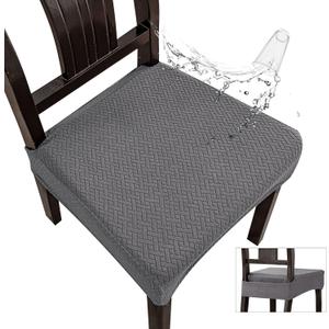 Genina Waterproof Seat Covers for Dining Room Chair Covers Set of 8, Stretch Jacquard Kitchen Parson Chair Slipcover Protector (8 PCS-Rear-Covered, Grey)