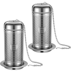 2 Pack Tea Infuser with Drip Tray, Extra Fine Mesh Tea Infusers for Loose Tea, 316 Stainless Steel Tea Strainer with Extended Chain Hook, Tea Steeper (2 Pack - Large)