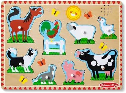 Melissa & Doug Farm Animals Sound Puzzle - Wooden Peg Puzzle with Sound Effects (2 Pack)