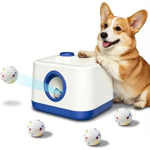 Automatic Dog Ball Launcher with 3 ETPU Balls, Upgrade Auto/Manual Ball Thrower for Dogs, Adjustable Distance 20-45ft, USB Rechargeable, Interactive Dog Toy for Indoor/Outdoor Play