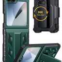 FNTCASE for Samsung Galaxy Z-Flip-6 Case: Military Grade Protection Shockproof Cell Phone Cover with Belt Clip Holster & Kickstand | Protective Drop Proof Rugged Case for Z Flip 7 FE 2025-Green