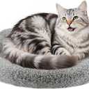 NAMSAN Round Cat Beds for Indoor Cats, 19.5 x 19.5 x 2 inch, Self Warm Pet Bed Pad with Pillow Around, Plush Cushion for Small Medium Dogs Large Cats, Antiskid Bottom, Grey