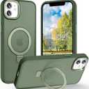 Magnetic for iPhone 12/12 Pro Case with Ring Stand, [10 FT Drop Protection] [Velvety Touch] Slim Translucent Matte Back Shockproof Phone Case for iPhone 12/12 Pro 6.1'', Midnight Green