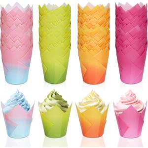 Whaline 200Pcs Bicolor Gradient Tulip Cupcake Liners Greaseproof Muffin Baking Liners Spring Easter Tulip Cupcake Wrappers Baking Cups for Bridal Shower Wedding Birthday Party Decor