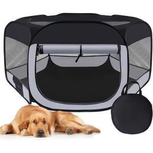 Dog Cat Playpen,Portable Pet Puppy Playpen, Rabbit Puppy Dog Play Pen for Indoors, Dogs Tent for Indoor Cats, Kitten Playpen, Collapsible Small Cats Crate Cage for Small Dogs with Carrying Case(Grey, L)