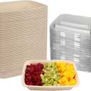 32 oz Rectangle Disposable bowls with lids,Sugarcane Fibers Bowls take away food containers Plant Fibers Freezer Safe 50 Pack