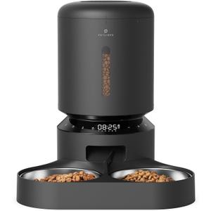 PETLIBRO Automatic Cat Feeder, Automatic Cat Food Dispenser with Freshness Preservation, Timed Cat Feeders with Low Food Sensor for Dry Food, Up to 6 Meals Per Day, Granary Pet Feeder for Cats/Dogs (5L -Basic Dual Tray, Black)