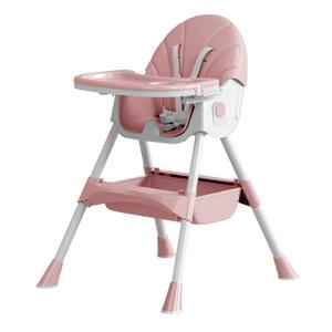 Baby High Chair, 5 in 1 High Chairs for Babies and Toddlers, Travel Foldable High Chair with Detachable PU Cushion, Double Removable Tray, Adjustable Height & Recline, Locking Wheels (Pink)