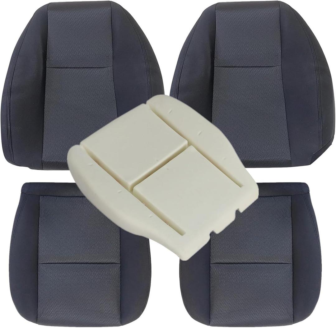 Priprilod 5PCS Replacement Cloth Seat Covers Compatible with Chevy Silverado GMC Sierra Yukon 1500 2500HD 3500HD 2007-2014 - Driver & Passenger Bottom & Top Lean Back Cover with Foam Cushion
