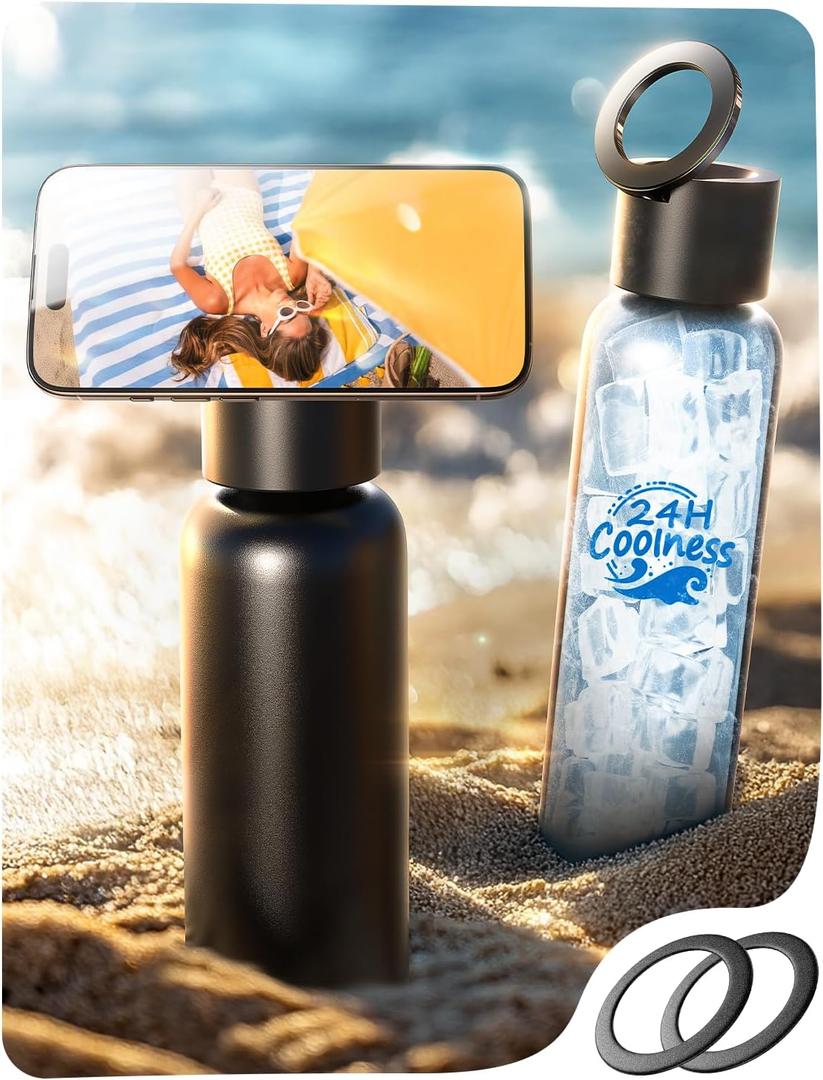 AINOPE Smart Water Bottle Beach Accessories with MagSafe Holder, Travel Sport Essential Gifts for Women Men, School Supplies Stainless Steel 24 oz Reusable Metal Insulated Bottle for Gym