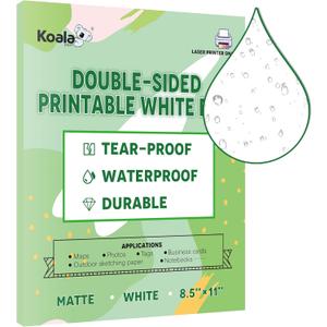 Koala Waterproof Paper for Laser Printer, Tearproof Printer Paper, Matte Double Sided Printable White Film 8.5x11 In 25 Sheets For Printing Backpacking Maps