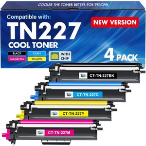 TN227 TN-227BK/C/M/Y High Yield Toner Cartridge 4 Pack:Compatible Replacement for Brother TN 227 TN-227 TN-223BK/C/M/Y TN223 for HL-L3270CDW MFC-L3770CDW HL-L3290CDW MFC-L3750CDW HL-L3210CW Printer