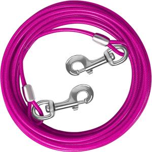 Dog Tie Out Cable 10/15/20/25/30 FT Runner for Yard Steel Wire Cable with Durable Superior Clips Pink Chains for Outside Dog Lead for Large Up to 165 Lbs