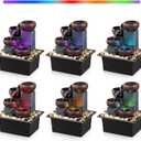 Tabletop Fountain 4 Level Small Waterfall Fountain Indoor Relaxing Water Feature Meditation Fountain for Home Office Bedroom Decoration Including LED Lighting Natural Rocks as Festival Gifts