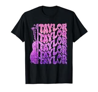Girl Retro Taylor First Name Personalized Groovy 80's Pink T-Shirt XS