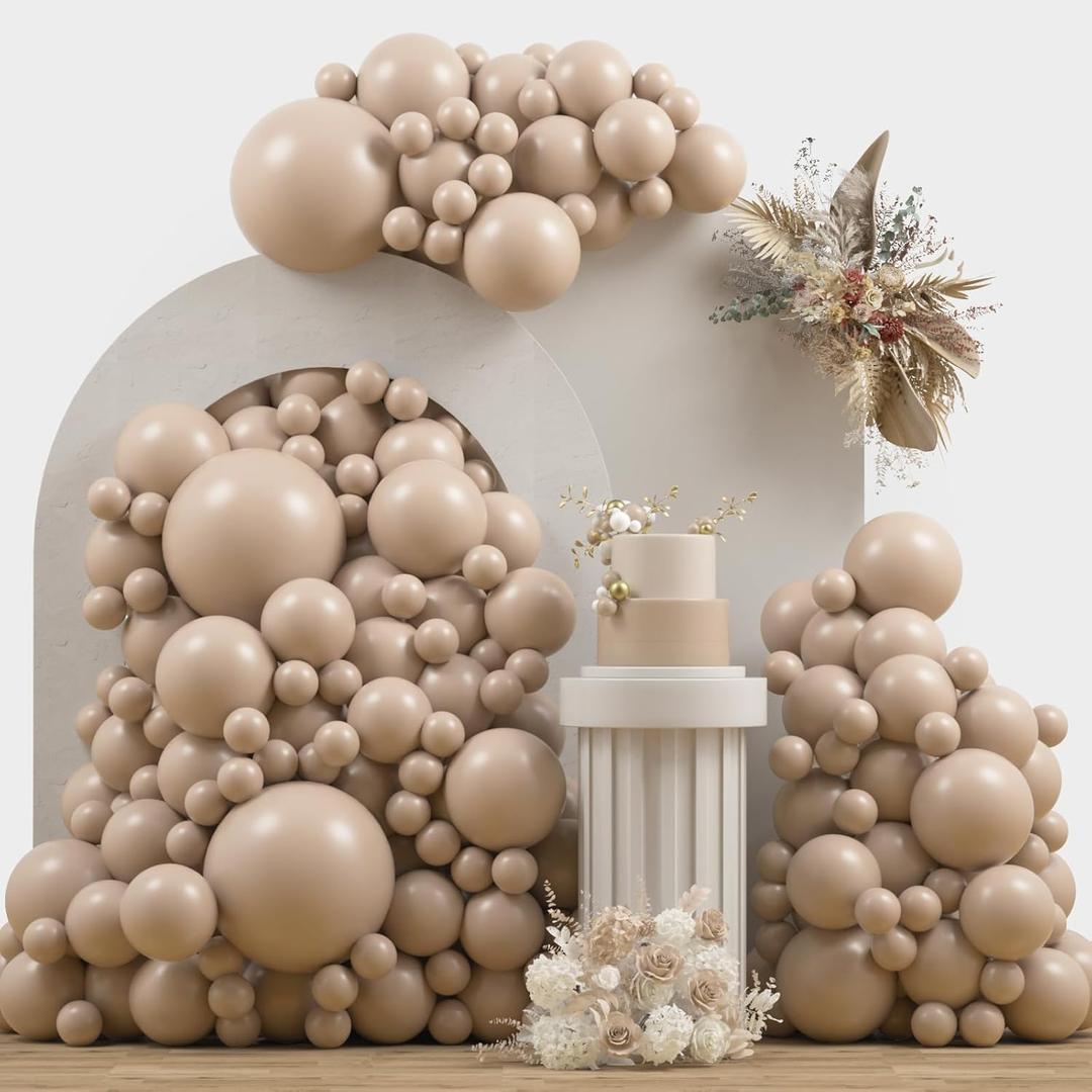 Nude Beige Double Stuffed Balloons Different Size 115Pcs 5/10/12/18" Tan Apricot Nude Balloon Arch Garland kit for Boho Birthday Baby Shower Bridal Shower Gender Reveal Bear Neutral Party