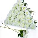 30pcs Fake Roses Artificial Silk Flowers Long Stems Bouquet for Wedding Bridal Shower Party Home Decoration (White)