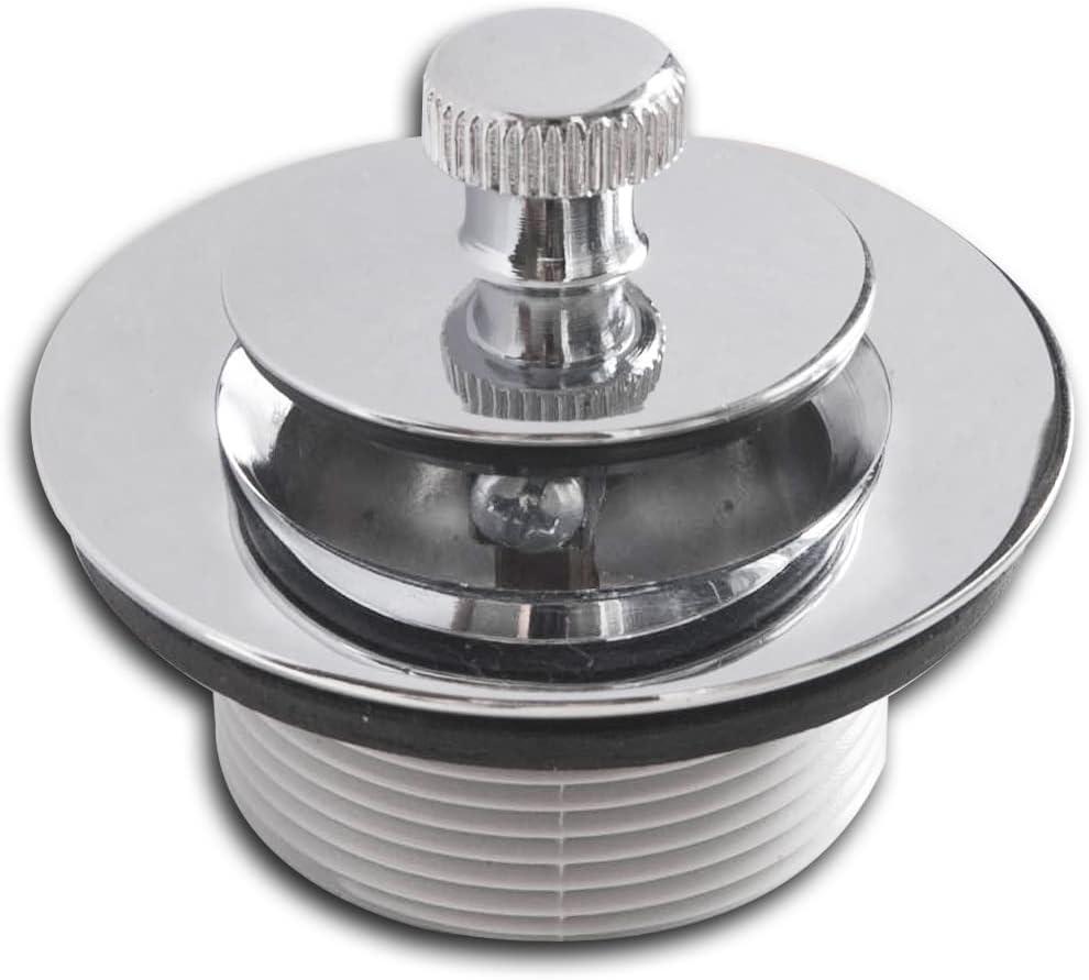 CalcMetal Lift and Turn Bathtub Drain Stopper with ABS Plastic Bushing, Fits in 1-1/2 Inch or 1-3/8 Inch Inner Bathtub Shoe, Easy to Install, Plated Chrome