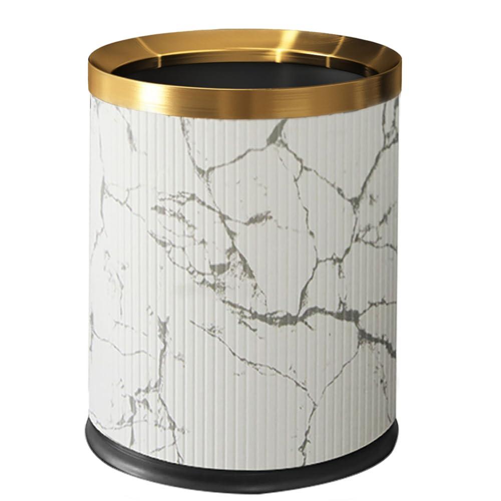 Small Fancy Bathroom Trash Can, Metal Trash can Covered with Leather, Open Top,Hide The Garbage Bag, Bathroom, Living Room, Bedroom, Office, Bank, Hotel (12l-Chinese Style)