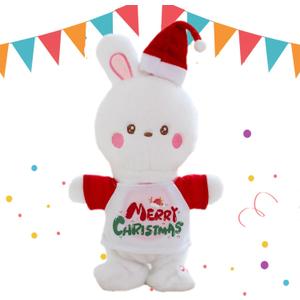 Singing Dancing Bunny Christmas Plush Bunny Three Holiday Outfits Interactive Plush Toy Musical Stuffed Animal Christmas Decoration Kids Gift for Girls Boys White 11.2