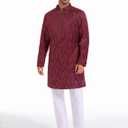Runcati Men's Kurta Sherwani Coats Kaftan Indian Ethnic Royal Suits Mandarin Collar Wedding Festive Party Blazer (Red) Large