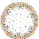 Sweetshow Easter Bunny Eggs Table Cloth Round Colorful Flower Leaves Tablecloth 60 Inch Decor Washable Stain and Wrinkle Spring Floral Round Table Cover for Dining Picnic