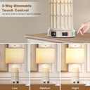 Cinkeda Farmhouse Table Lamps Set of 2, 3-Way Dimmable Touch Lamp for Bedroom Nightstand with USB A+C Ports & AC Outlet, White Vintage Boho Bedside Lamp for Living Room End Table (Bulbs Included)
