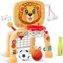 HYES Toddler Basketball Hoop Tball Set & Soccer Goal - Lion Sport Toys for 1 Year Old Boy with Learning Activities (Abacus/Alphabet/Animals Sounds) Christmas Birthday Gifts for Baby Boy Age 1 2 3