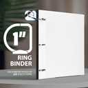 WOT I 1 Inch Telescoping 3 Ring Binder, Expandable Flexible Binder with Customizable Front Cover & Clear Catalog Pocket, Holds 225 Sheets, School Office Supplies, White