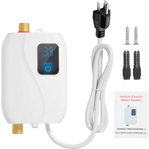 Electric Water Heater, Tankless Instant Hot Water Heater Under Sink, 110V 3000W Mini On Demand Water Heater for RV Kitchen Bathroom, White