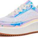 LUCKY STEP Women's Platform Sneakers Rhinestone Fashion Chunky Casual Sparkly Retro Braided Walking Shoes 8.5