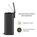 EKO Madison Matte Black Stainless Steel 13.2 Gal/50L Kitchen Step Trash Can or Recycling Bin, Removable Inner Liner, Soft Close Lid, Fingerprint Resistant Finish