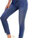 SHEWIN Women's Ripped Shaping Skinny Jeans Distressed Raw Hem Stretchy Denim Pants (6)