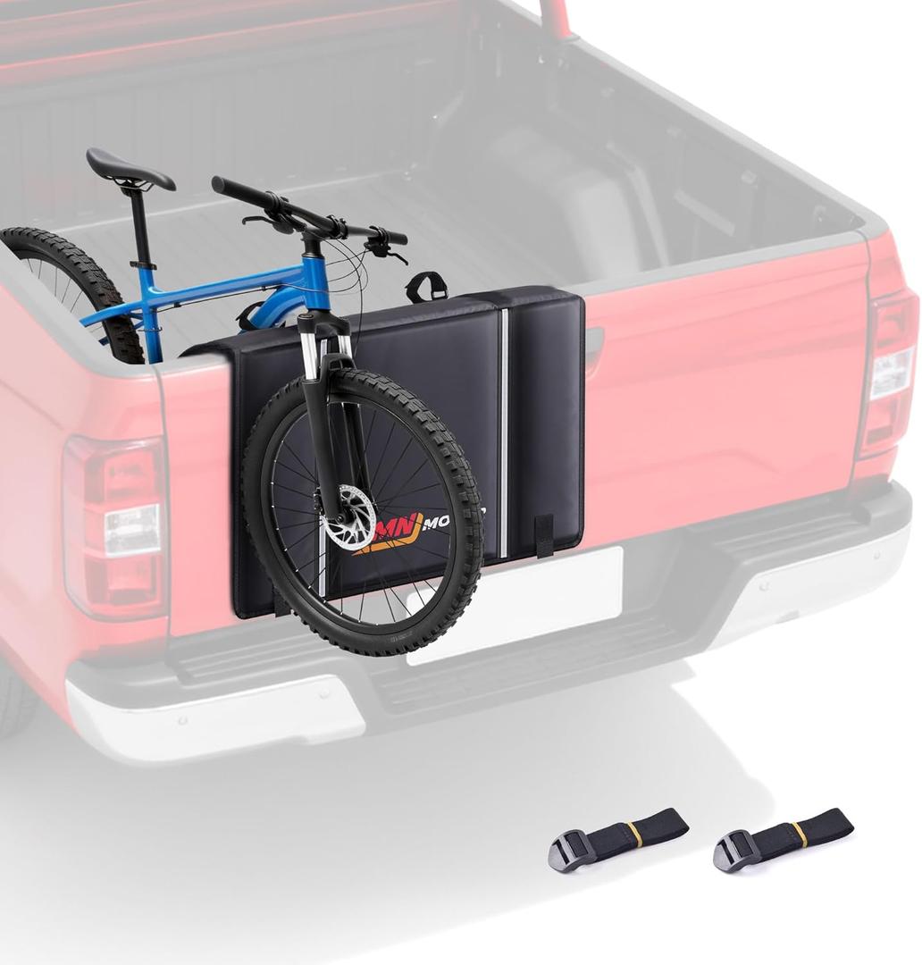 Tailgate Bike Pad, Widen Size Pickup Truck Tailgate Pad Carry 2 Mountain Bikes Protection Pad with Fixture Straps Reflective Strips Tool Pocket