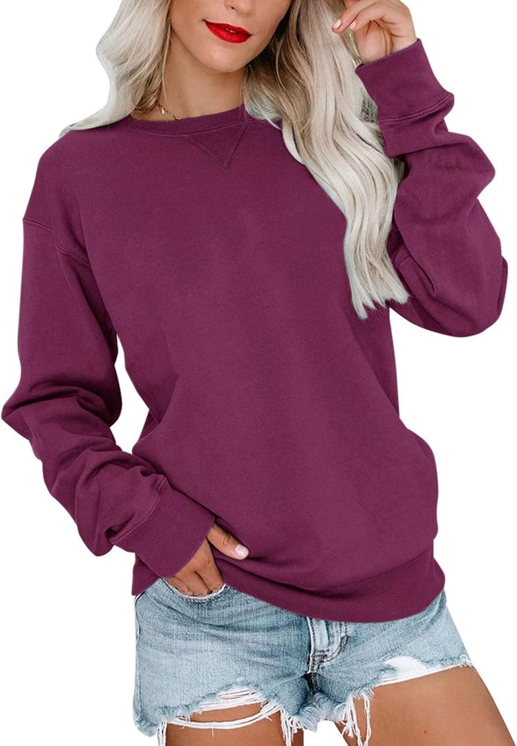 Bingerlily Womens Casual Long Sleeve Sweatshirt Crew Neck Cute Pullover Relaxed Fit Tops (Small, Deep Purple)
