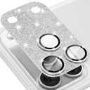 Tensea for iPhone 17 Pro Max Camera Lens Protector, Metal Aluminum Alloy Tempered Glass Cover Camera Screen Protector Accessories, Case Friendly Silver Glitter
