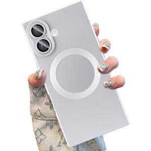 Silicone Case for iPhone 16 Magnetic with Camera Lens Protector Compatible with Magsafe Slim for Women Men Scratchproof Shockproof Protective Phone Case for iPhone 16 Silver