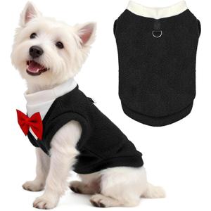 UETZLTB Cute Dog Fleece Sweater with D-Ring, Fall Winter Dog Clothes Tuxedo Costume with Bowtie, Soft Puppy Sweatshirt Chihuahua Yorkie Apparel Poodle Outfits for Small Medium Large Dogs(Black,L) (L (Chest 17.7" Back 12.6"))